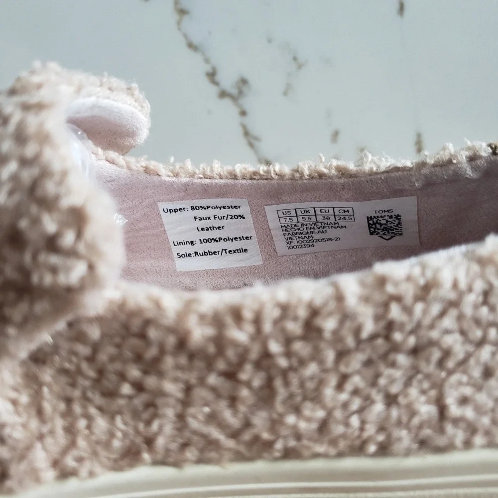 TOMS Sneakers Womens 7.5 Pink Sherpa Leather Sunset Faux Shearling Slip On Shoes